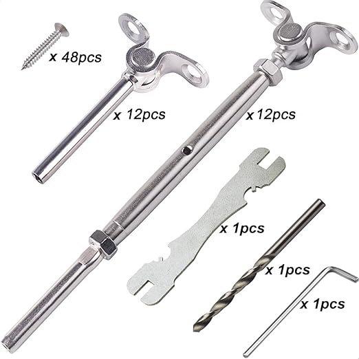 Stainless Steel Cable Railing System Kit,12 Pairs Adjustable Angle Cable Railing Hardware Kit,for 3/16 Cable Railing System,T316 Marine Grade