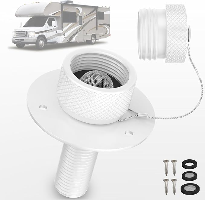 All Metal RV City Water Inlet with Check Valve RV Water Inlet -rv Water Fill Inlet Leak Proof & Universal Fit for RV Camper Motorhome Trailer Marine -White