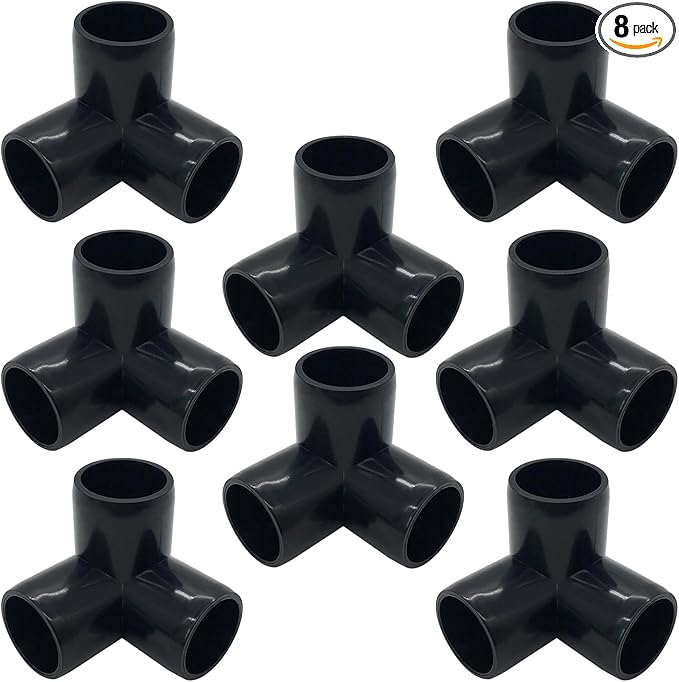1/2“ Tee PVC Fitting 3 Way Elbow Connector, Furniture Grade 90 Degree Elbow Side Outlet, PVC Corner Fittings for Building Furniture Greenhouse Shed Tent Connection (Black-Pack of 8)