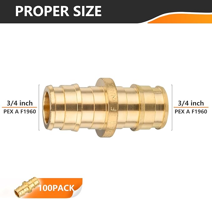 100-Pack HeSun 3/4 Inch Pex-A Expansion Coupling,Pex Expansion Fitting 3/4" x 3/4" Coupling,ASTM F1960(PEX1960010-100)