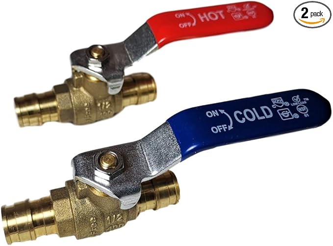 (Pack of 2) XFITTING 1/2" Pex A Expansion Ball Valve, 1 Red/Hot and 1 Blue/Cold, Pex A Pipe, Full Port, Brass