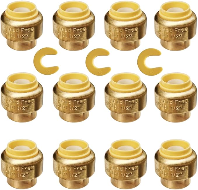 HQMPC 1/2" Push Fit PEX End Cap, Push-to-Connect Brass Plumbing Fittings No Lead Brass Plumbing Fittings with Disconnect Clip for Copper, CPVC 12Pcs