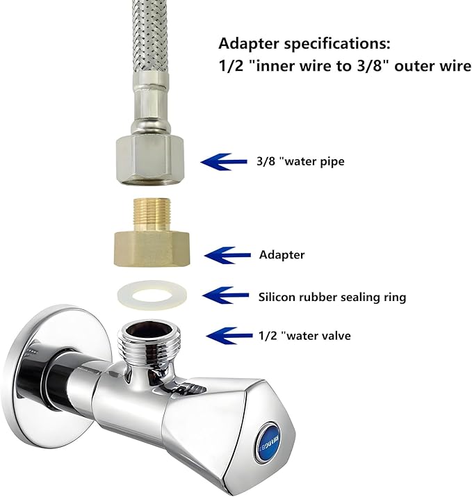 1/2 to 3/8 inch reducer faucet adapter - compressed brass pipe fittings, 3/8 "male to 1/2" female water supply pipe adapter for RV kitchen water supply pipes, compatible with 3 water pipe fittings