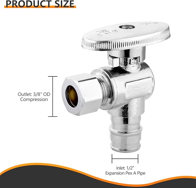 5-PCs HeSun Expansion Pex Angle Stop Valve, 1/2" Pex-a x 3/8" OD Compression Outlet, 1/4 Turn Shut Off Valve for Bathroom,ASTM F1960(VALVE094-5)