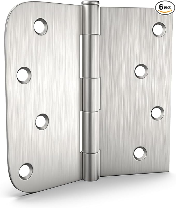 Goldenwarm 6 Pack Brushed Nickel Door Hinges 4x4 Inch With Square & Round Corners - Satin Nickel Iron