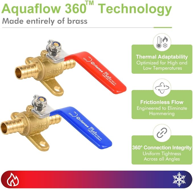 10 Pack ORIANSE 1/2 Inch Heavy Duty Pex Ball Valve with Drop Ear Brass Barb Crimp 1/4- Turn Full Port Shut Off For PEX-b Connection Hot and Cold Water,Cetified by NSF/ANSI 61, ASTM F1807