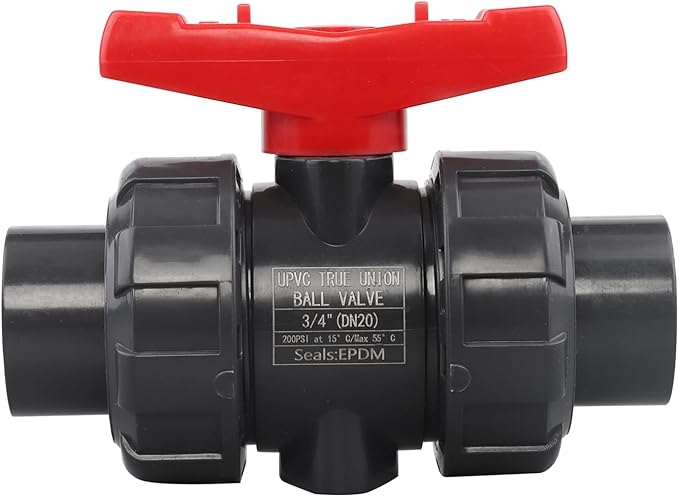 DERNORD 2 Pack PVC True Union Ball Valve NPT Threaded with Full Port, EPDM O-Rings, and Reversible PTFE Seats, Rated at 200 PSI (3/4 Inch NPT Threaded)