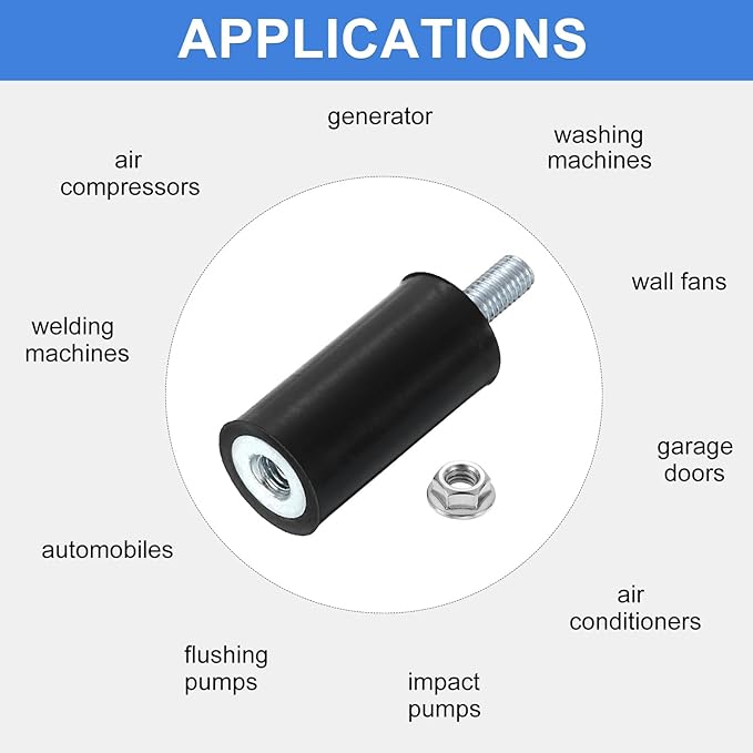 uxcell M5 Rubber Mounts, 2Pcs 15x30mm(DxH) Rubber Cylindrical Anti Vibration Isolator Shock Absorber with Lock Nuts for Car Bobbin Generator Air Compressors