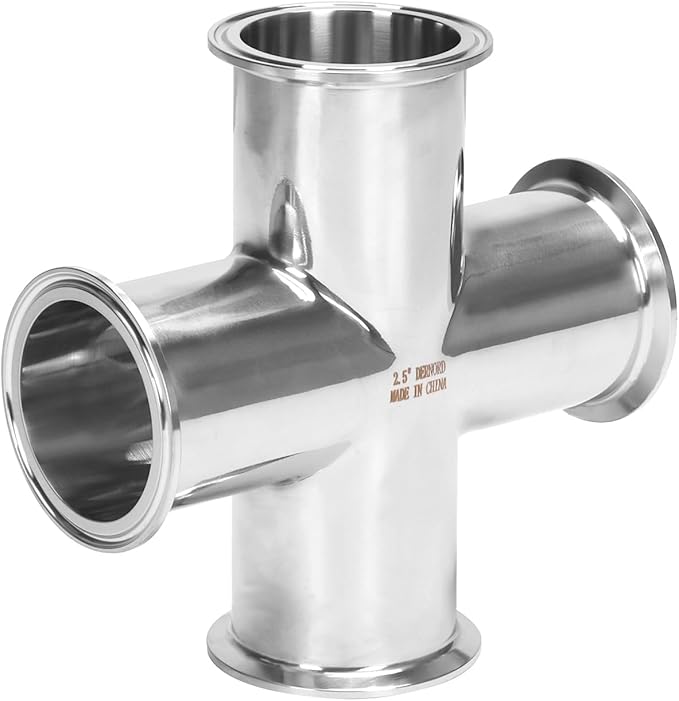 DERNORD 4 Way Cross Clamp Fits 2.5" Tri-clamp Sanitary Fitting Stainless Steel 304, 64mm Pipe OD