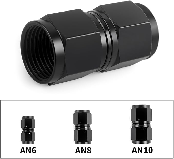 10AN Female to 10AN Female Straight Swivel Coupler Fitting Adapter 7/8-14UNF Thread Aluminium Anodized Black 4PCS