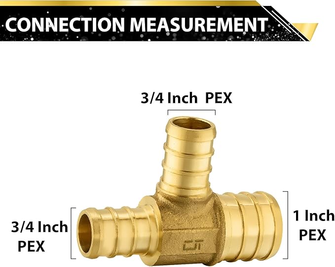 30-Pack Foskan PEX Fittings, 1"x3/4"x3/4" Reducing Tee,Brass Barb Crimp PEX Fittings for Hot or Cold Water Distribution