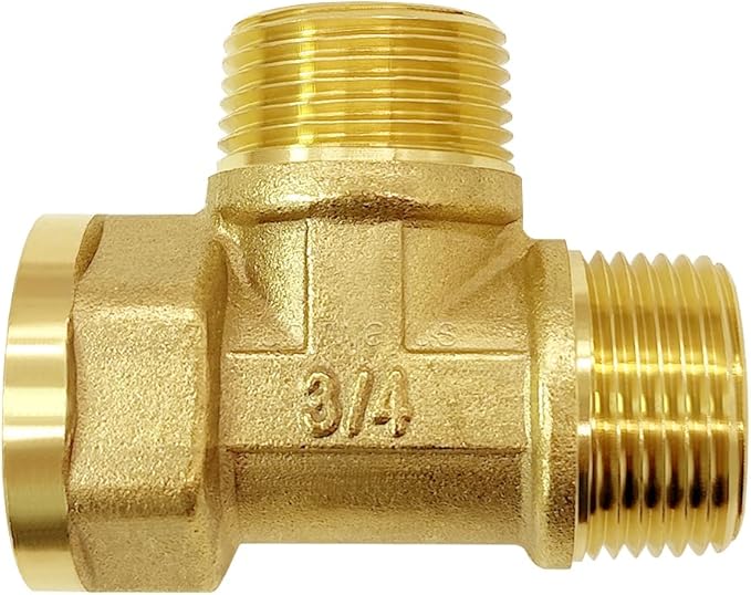 Joywayus Brass Pipe Fitting Barstock Tee 3 Way NPT 3/4" Female x 3/4" Male x 3/4" Male Hose Fitting