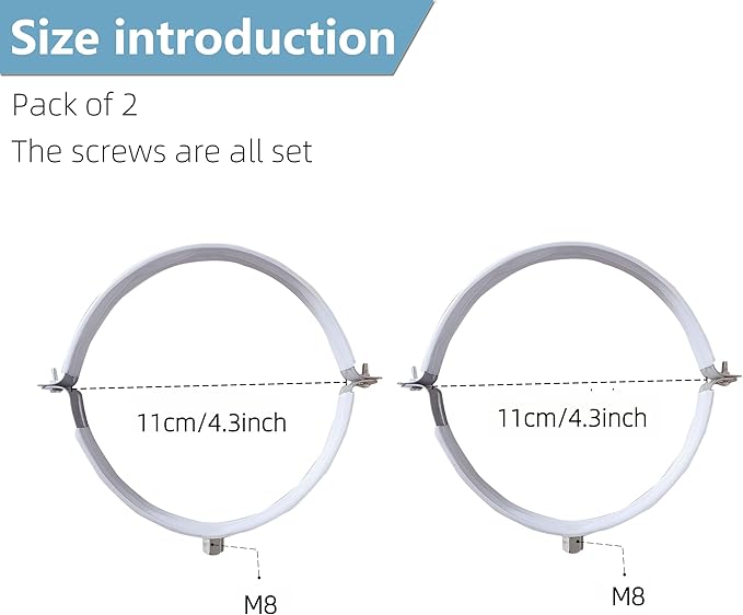 2 Sets 4" Inch Premium Hose Pipe Clamp，Heavy Duty Galvanized Iron Stove Pipe Hanger Strap，Wall Support Chimney and dryer vent clamp，Round Split Ring Conduit Metal PVC Tube Kit，with Rubber Cushioned