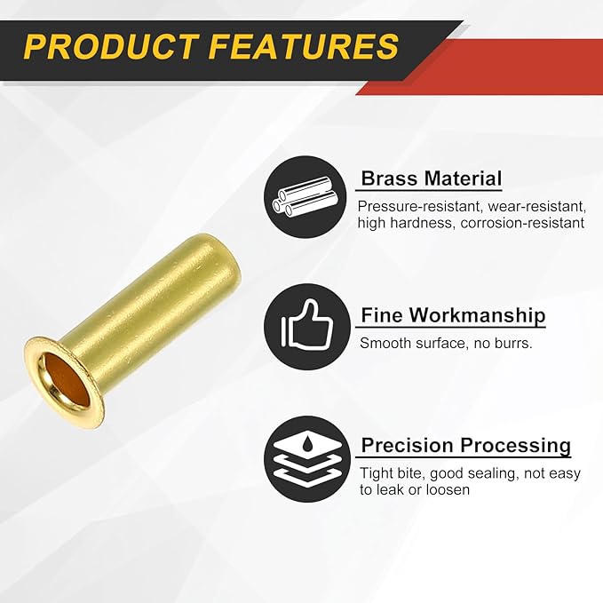 uxcell 10Pcs Fit for 4.2mm(3/16") Tube ID Brass Compression Fitting, Insert Tube Support Compression Sleeve Fitting, Sleeve Ferrules for Water Oil Air Pipe