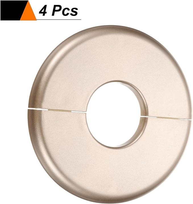 HARFINGTON 4pcs Wall Split Flange 33.5mm/1.3" Self-Adhesive Plumbing Cover Plates ABS Plastic Round Escutcheon Plate Buckle Design for Water Pipe Bathroom Kitchen Decoration, Gold Tone