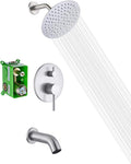 Tub Shower Faucet Set Brushed Nickel，High Flow Waterfall Tub Spout and High Pressure Rain Shower,SUMERAIN