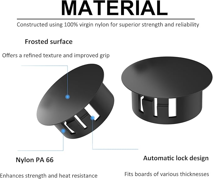 250 PCS 8 Sizes Nylon Plastic Hole Plugs Black 1/4" 5/16" 3/8" 1/2" 5/8" 3/4" 7/8" 1" Hole Plugs for Round Holes, Screw Hole Covers, Base Plugs, Furniture & Cabinet Hole Cap - Black