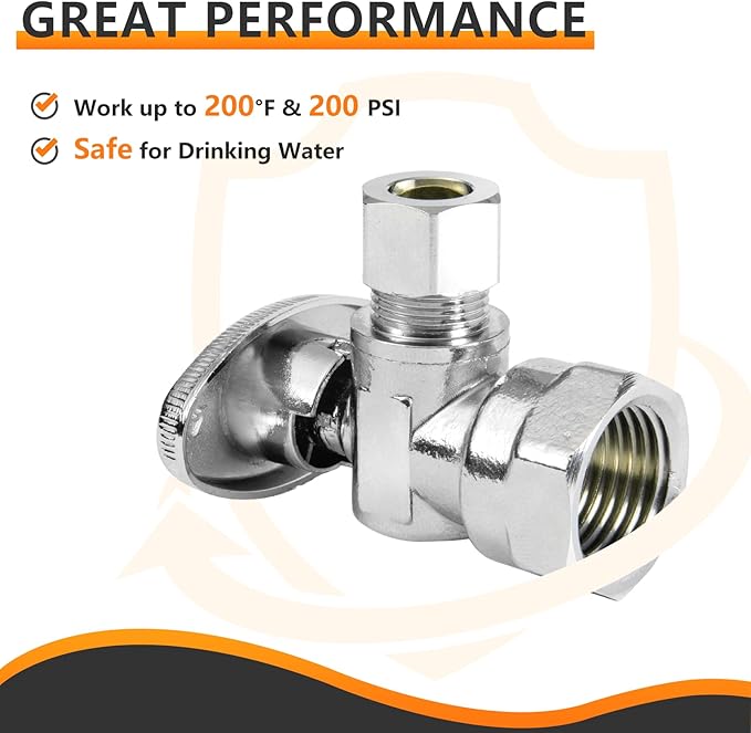 5-PCs HeSun Angle Stop Valve, 1/2" FIP X 3/8" OD Compression, 1/4 Turn Shut Off Valve, Chrome Plated Brass(VALVE054-5)
