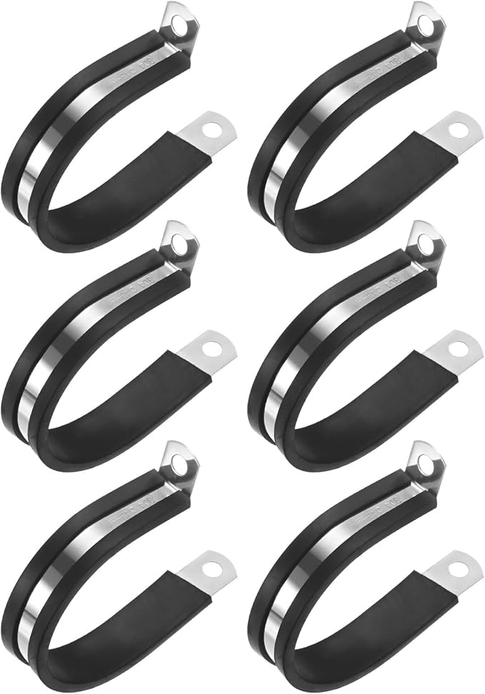 6-Pack Cable Clamps, 1-7/8 inch/ 48 mm 304 Stainless Steel Rubber Cushioned Insulated Cable Clamp R Shape Metal Holder for Tube/Wire/Pipe/Loop Installation