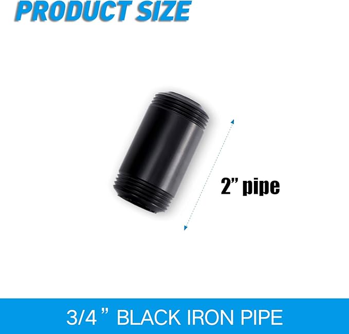 3/4" x 2" Black Painted Iron Pipe, Home TZH 10 Pack Threaded Black Paint Finish Metal Pipe Nipple for DIY Project/Furniture/Shelving Decoration(10, 2")