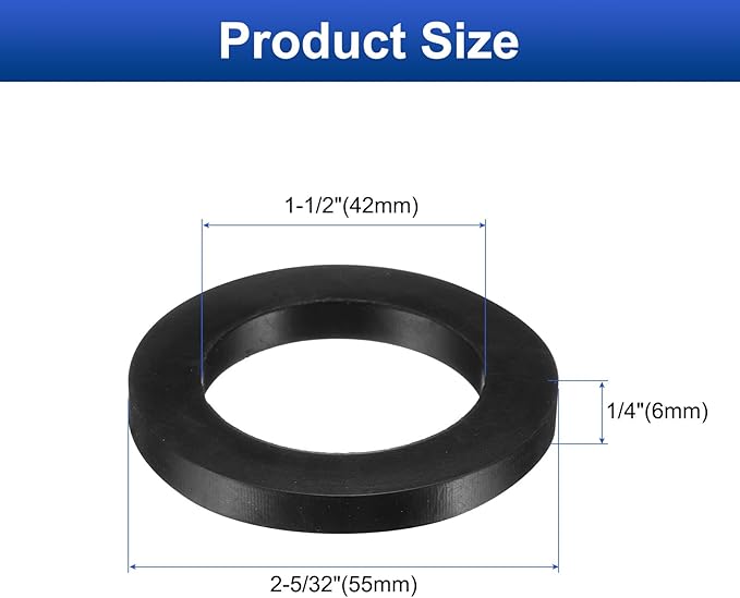 uxcell 12 Pcs Solid Nitrile Rubber Flat Washer DN40 2-5/32" OD x 1-1/2" ID x 1/4" Thickness Large Washers O Ring Sealing Gaskets, Industrial Flat Rubber Spacer, Black