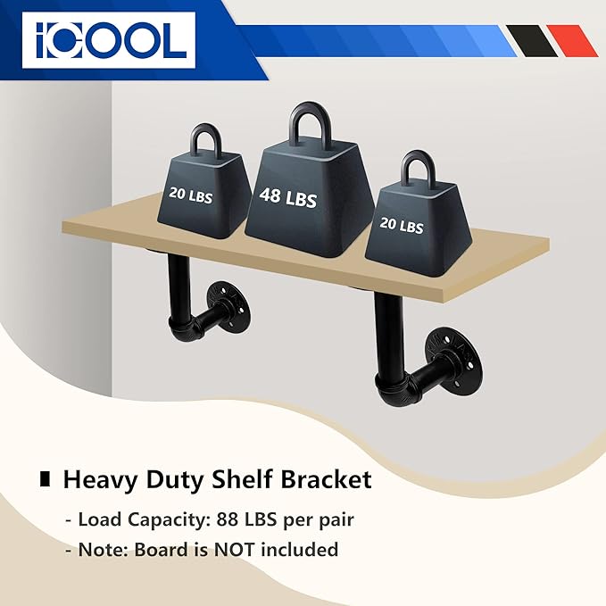 ICOOL 10 Pack 7" Industrial Pipe Shelf Bracket, Heavy-Duty Unibody Shelf Bracket for 8 10 12 14 inches Board, Rustic L Floating Shelf Supports for Home