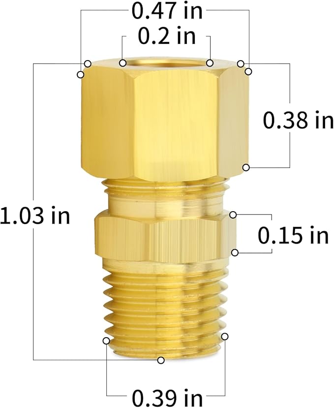 ChillWaves Brass Compression Tube Fitting, 3/16" OD x 1/8" NPT Male Compression Union Connector(10-PACK)