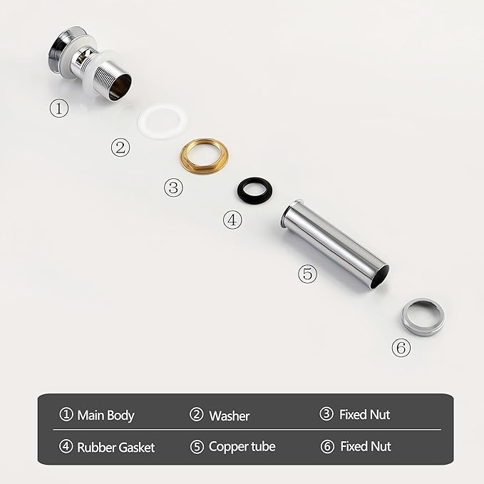 Bathroom Sink Pop Up Drain Kit Vessel Push Button Drain Stopper Assembly Vanity Sink Drain with Overflow, Polished Chrome