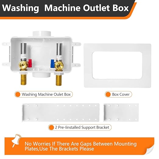HeSun Washing Machine (Laundry) Outlet Box, 1/2 Inch MIP(Sweat) Inlet x 3/4 Inch MHT Outlet, Pex Washer Box with Center Double Drain, with Stainless Steel Arrestor