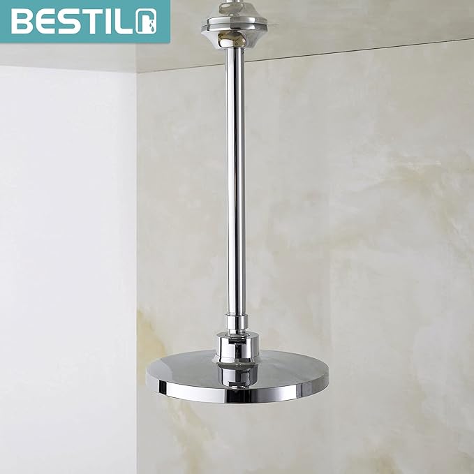 BESTILL 12 Inch Ceiling Mount Rain Shower Head Arm and Flange, Chrome