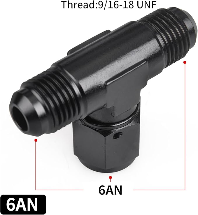 6AN Male Tee Fitting Adapter with AN6 Female Swivel on Side Aluminum 2Pcs