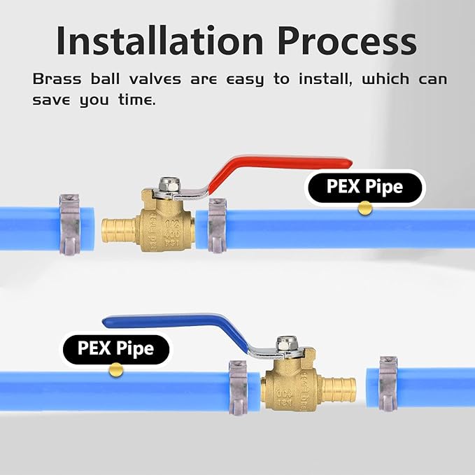 40-Pack Foskan 1/2" PEX Crimp Ball Valve, Brass Quarter Turn Full Port Shut-off Valve for PEX Tubing(Blue and Red)