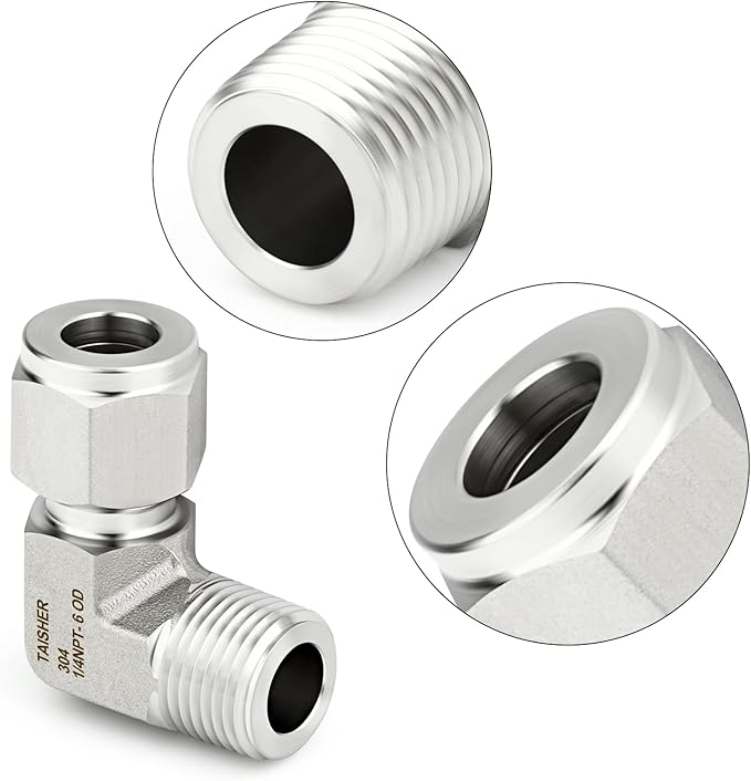 TAISHER 1PCS 304 Stainless Steel 90 Degree Compression Tube Pipe Fitting Connector, 6MM Tube OD x 1/4" NPT Male Adapter