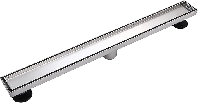 28 inch Linear Shower Drain with Removable Square Hole Panel by Using Brushed 304 Stainless Steel Process, Linear Drain Equipped with Adjustable Feet and Hair Strainer