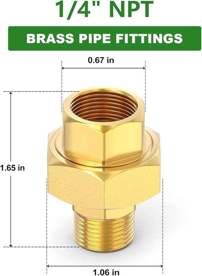 TAISHER 1PCS Brass Union，1/4" NPT Male x 1/4" NPT Female Brass Pipe Fitting