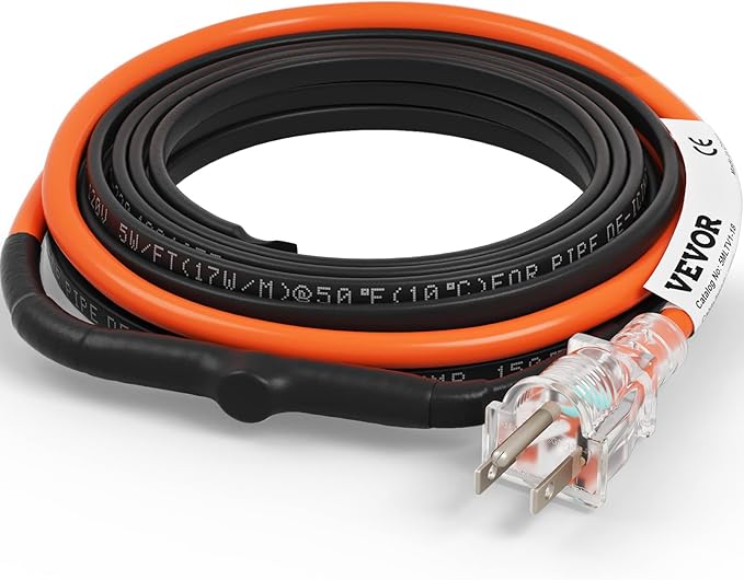 VEVOR Self-Regulating Pipe Heating Cable, 18-feet 5W/ft Heat Tape for Pipes Freeze Protection, Protects PVC Hose, Metal and Plastic Pipe from Freezing, 120V