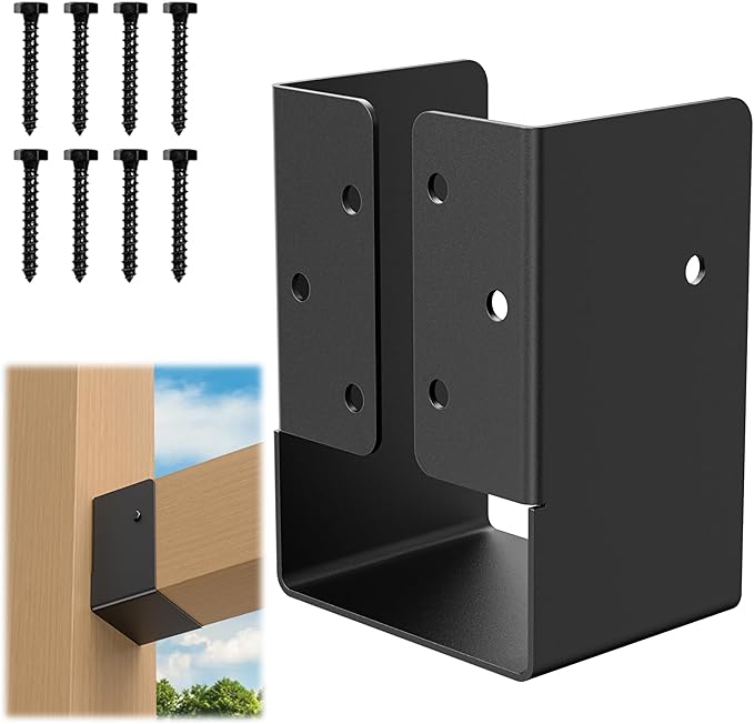 Concealed Joist Hanger (2 Pack), 4"x6" Outdoor Concealed-Flange Joist Bracket with Screws, Q235B Steel Powder Coated Concealed Mount Light Joist Hangers for 4"x6" Beam, Swing, Handrail, Fence