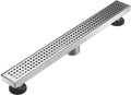 Linear Shower Floor Drain, Brushed Nickel 24 Inch 304 Stainless Steel Bathroom Drains Kit, Long Rectangular Shower Trench Drain with Square Pattern Drain Cover & Hair Catcher