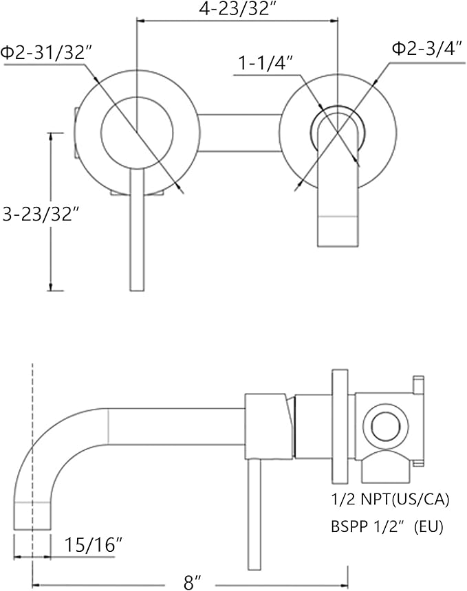 sumerain Wall Mounted Brushed Nickel Bathroom Sink Faucet Lavatory Faucet Left-Handed Design