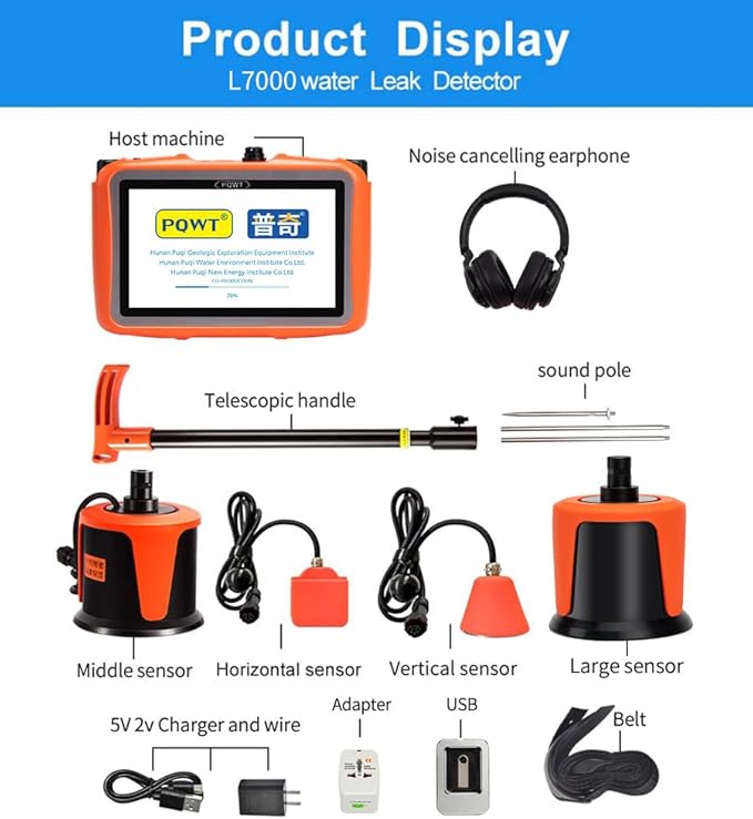 PQWT L7000 Underground Pipe Water Leak Detector Indoor and Outdoor Water Leak Detection with Frequency Analysis 1 to10000Hz