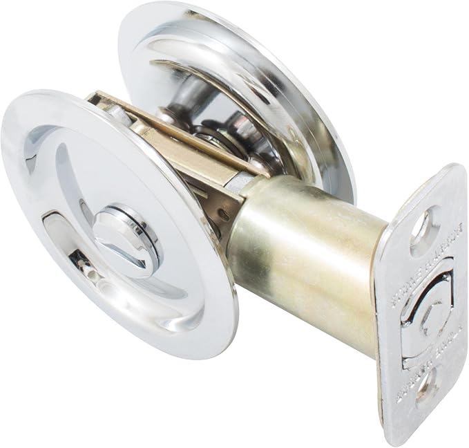 Round Pocket Door Lock, Privacy (Bed/Bath) Latch, 2-3/8" Backset, RCL, Polished Chrome by Stone Harbor Hardware