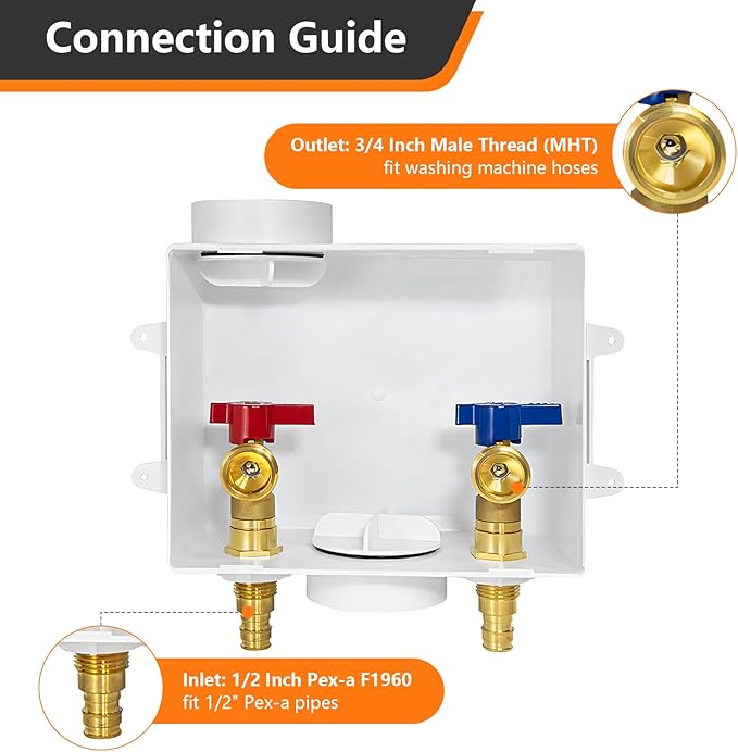 1-Pack HeSun Washing Machine Outlet Box,Pex A Expansion Washer Box with Drain, 1/2 Inch PEX-A Inlet x 3/4 Inch MHT Outlet Connection,ASTM F1960(WM003)