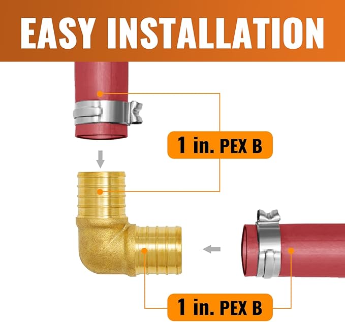 SUNGATOR 6-Pack 1 Inch 90 Degree Elbow PEX Fittings, No Lead Brass Crimp for PEX Tubing