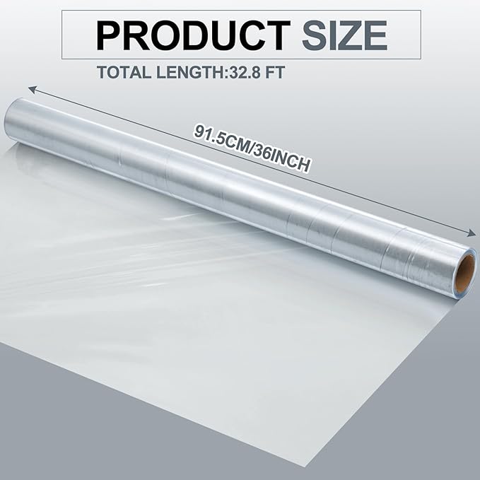 Clear PVC Soft Glass Window Panel 36''x394'' Flexible Plastic Roll Film Cuttable Temporary Storm Window Replacement for Porch Car Sealing Drafts Moisture Blocking Cold Protection Winterizing