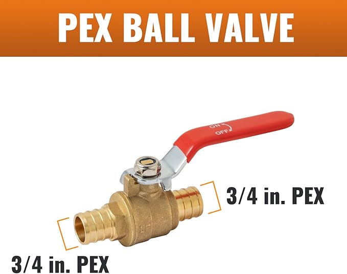 SUNGATOR 2-Pack Pex Ball Valve 3/4 Inch, Water Shut Off Valve, Brass Full Port Quarter Turn Crimp Pex Fittings for Hot and Cold Water, UPC Certified