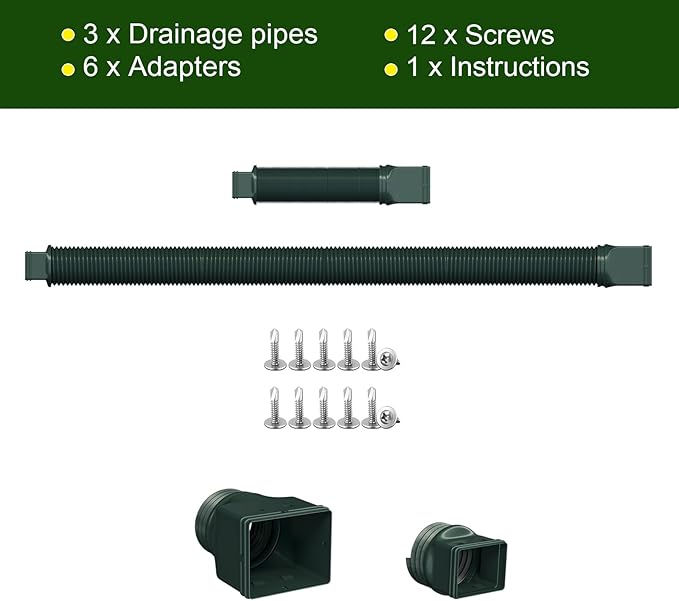 Rain Gutter Downspout Extensions, Downspout Extender for Rainwater Drainage Flexible, Down Spout Drain Extension Pipe and Extendable from 21 to 66 Inches (3 Pack, Green)