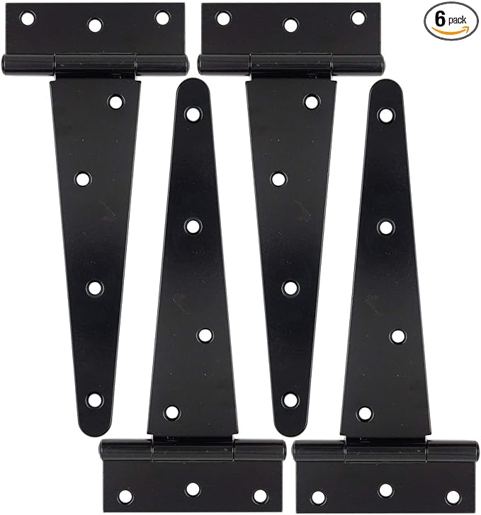 HLMOptimo Heavy Duty T Hinge Tee Hinge T Strap Hinge Shed Hinge Gate Hinge Barn Hinge Fence Hinge Door Hinge Wrought Rustproof All Size Black (4 pcs, 8 inch