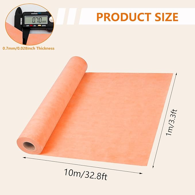 108 SQ FT Waterproofing Membrane for Bathroom Shower, 27.6mil, 3' 3" x 32.8FT Tile Flooring Underlayment Roll Under Ceramics, Natural Stone Tiles and LVT for Shower Wall, Bathroom Floors