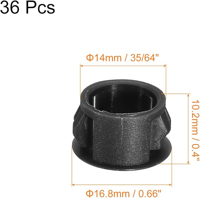 uxcell 14mm(35/64") Plastic Hole Plugs, 36Pcs Flush Type Panel Round Snap in Fastener Knockout Locking Plugs for Furniture Insert End Caps Panels, Black