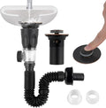 iFealClear Bathroom Sink Drain Kits, Flexible P-Trap Drain Pipe with Pop Up Stopper, Bathroom Sink Pipe Replacement with 2 Adapters, Fits 1-1/4'', 1-1/2'', 2" Holes, Hair Catcher, Oil Rubbed Bronze